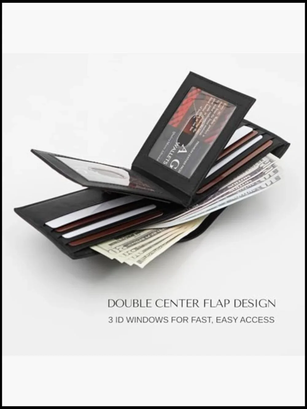 Bifold Leather Wallet with RFID Blocking, 14 Card Slots, Zipper Coin Pocket